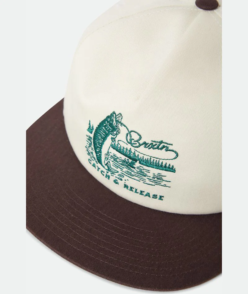 Brixton Catch and Release Snapback - Off White / Brown - Image 3