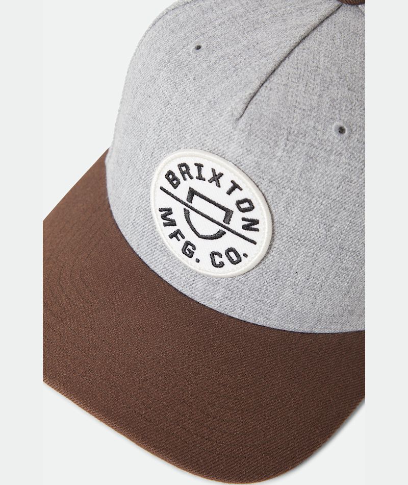 Brixton Crest MP Snapback - Heather Grey / Pinecone Brown - Image 3