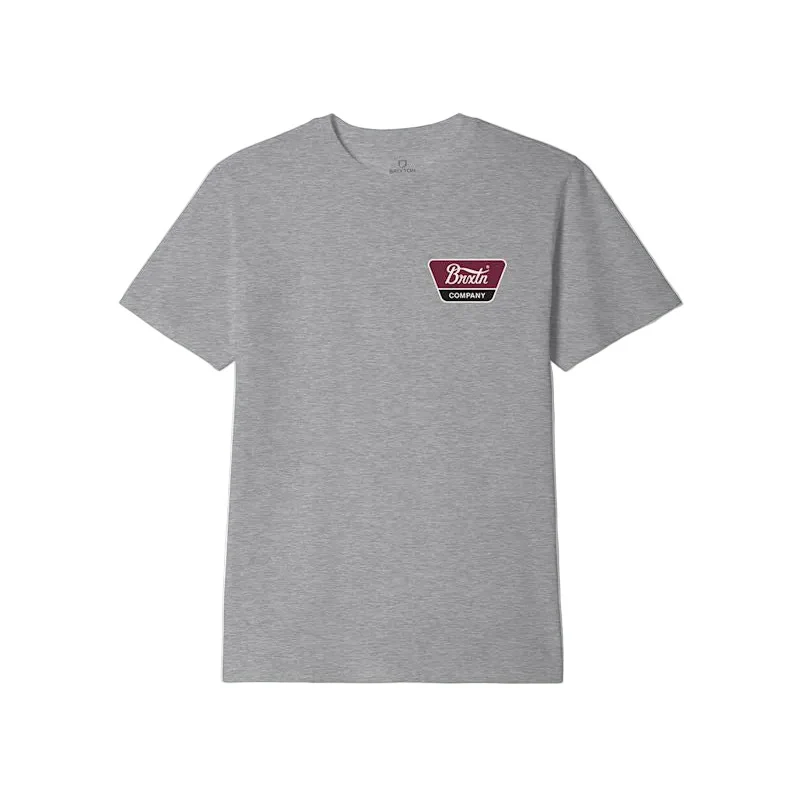 Brixton Linwood S/S Standard T-Shirt - Heather Grey / Off White / Red Mahogany - Image 2