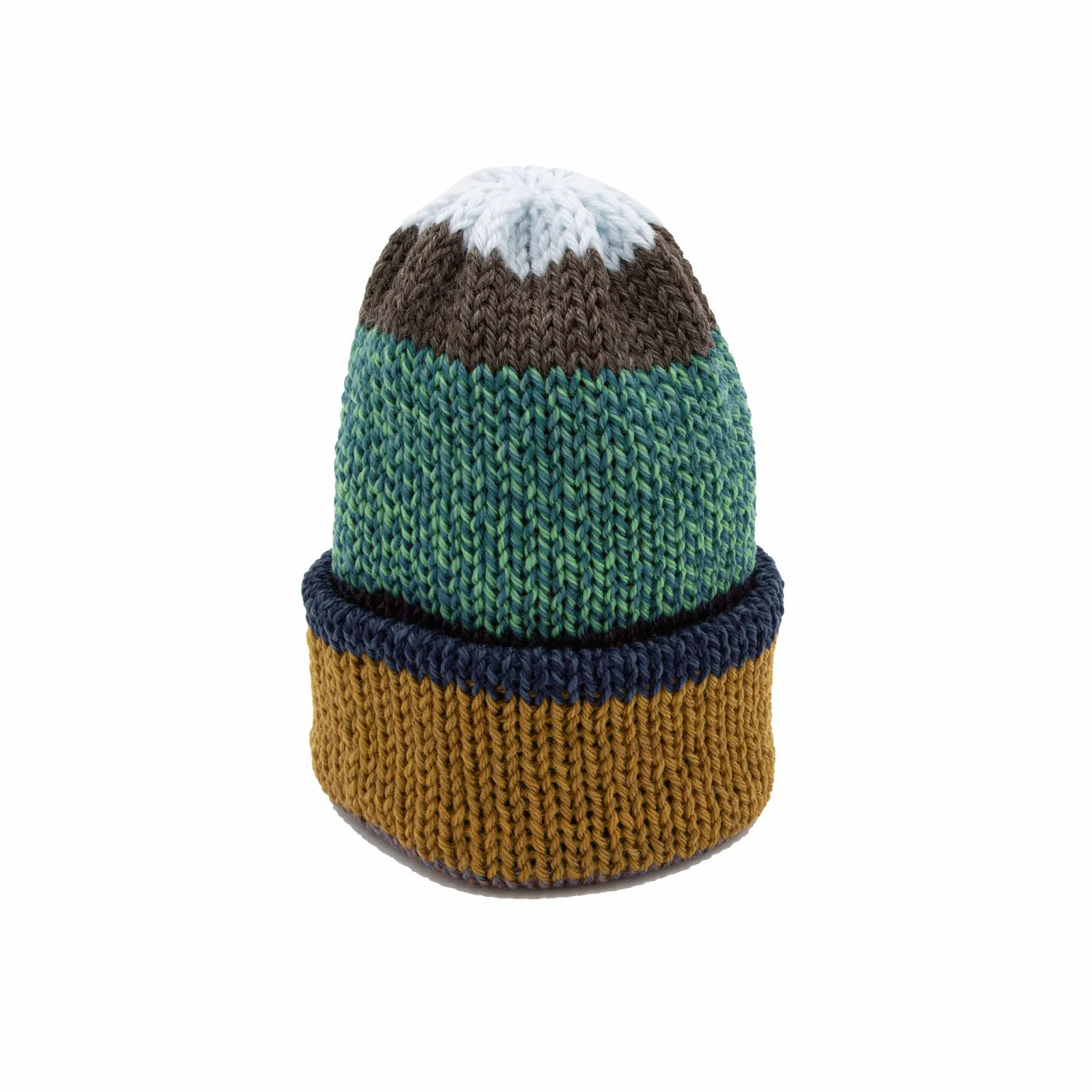 Chimney Ltd Short Stack Beanie - Blocks Multicolor Brown / Green - Image 2