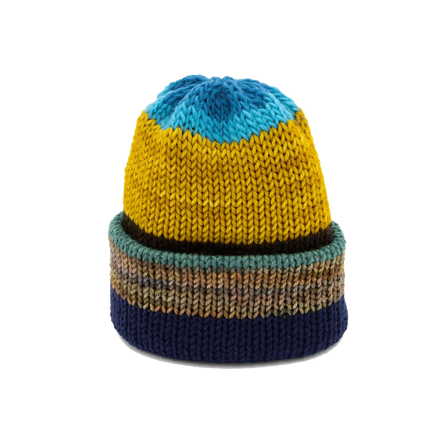 Chimney Ltd Short Stack Beanie -Blocks / Yellow / Blue - Image 2