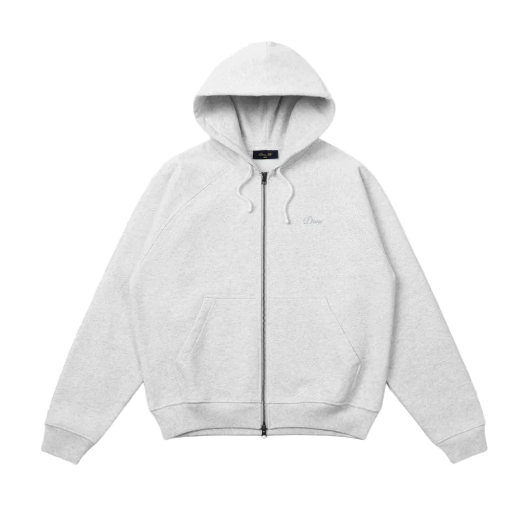 Dime Cursive Small Logo Zip Hood - Ash