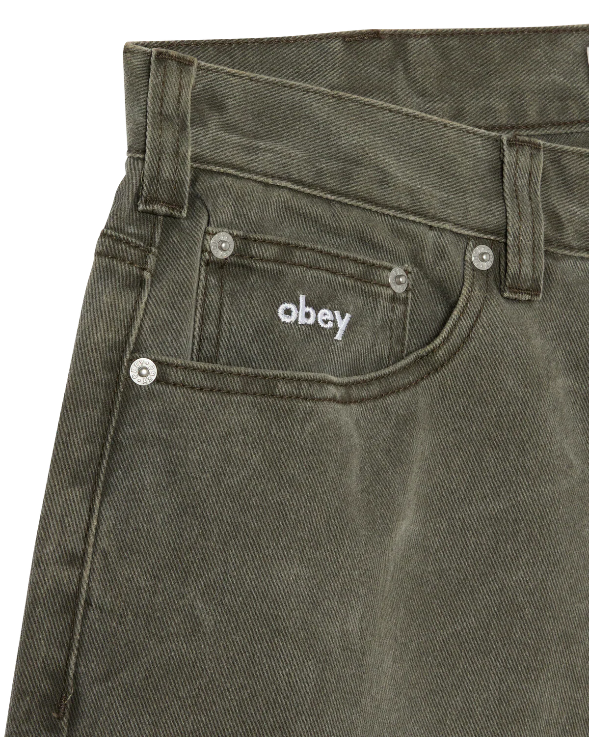 Obey Bigwig Baggy Denim Shorts - Black Olive Wrinkle Wash - Image 3