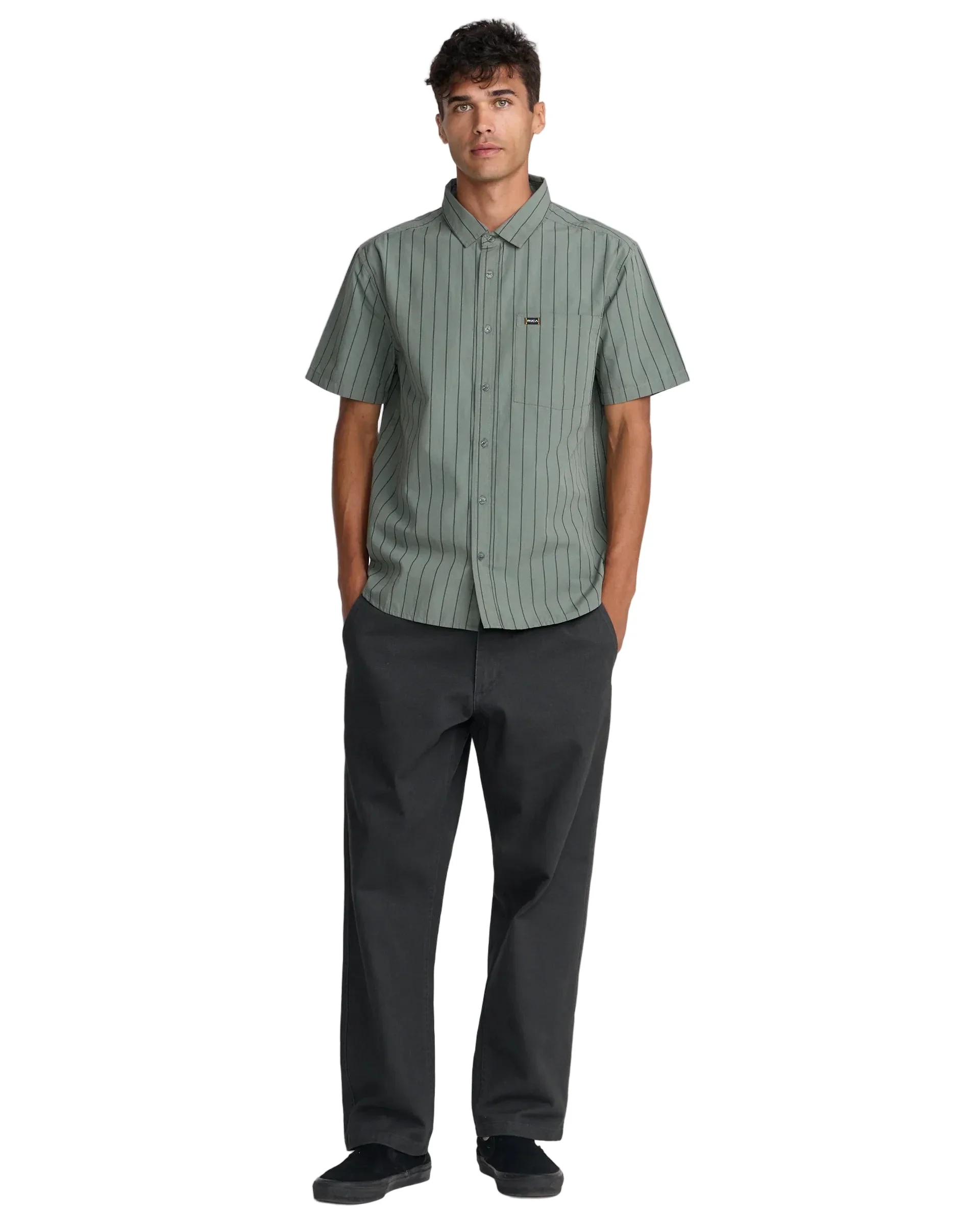 RVCA Dayshift Workwear Stripe SS - Sage Leaf - Image 3