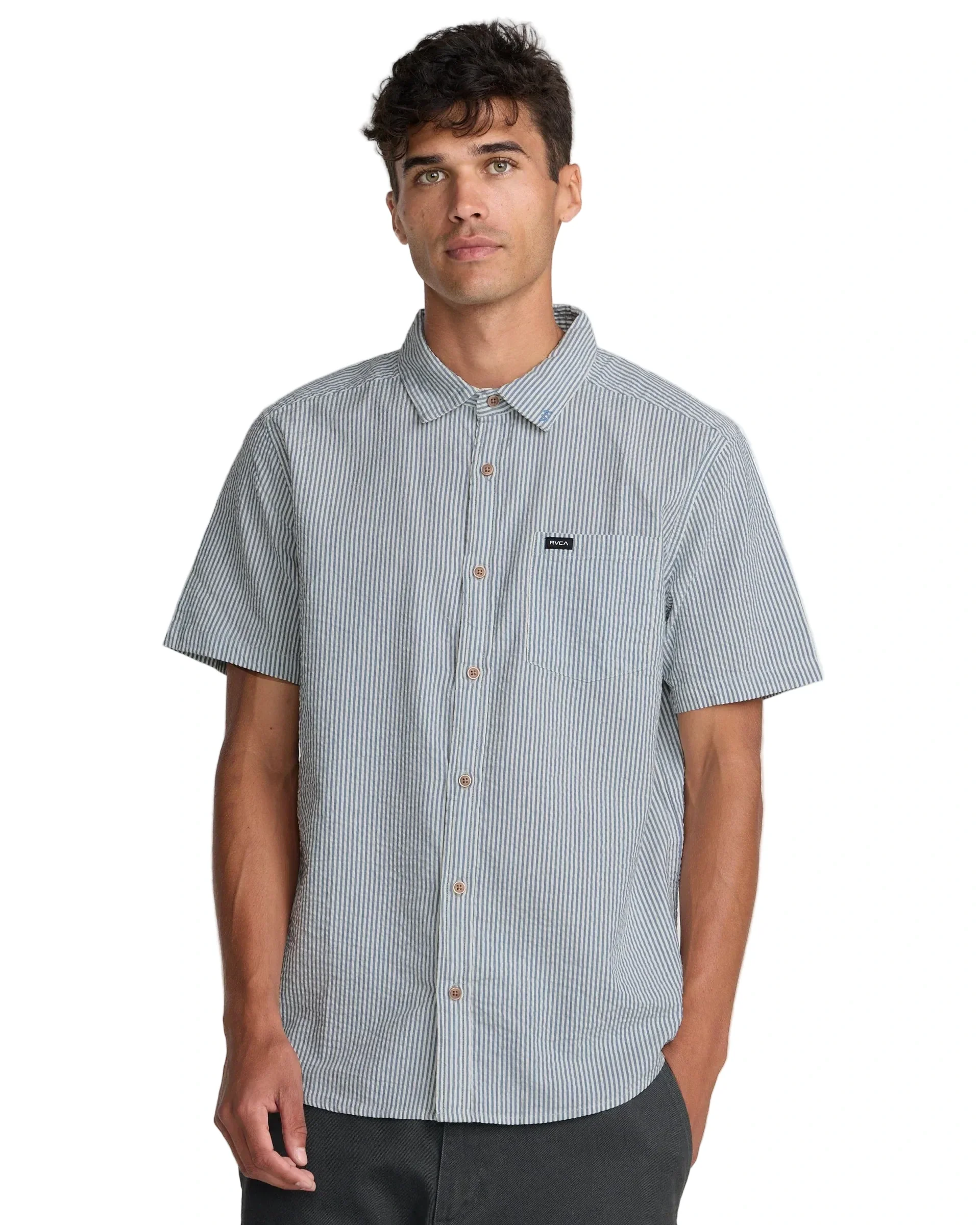 RVCA That'll Do Seersucker SS Shirt - Vintage Navy - Image 3